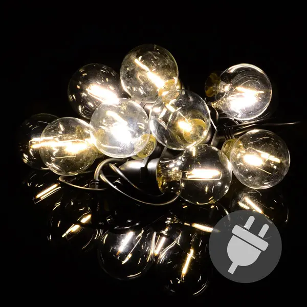 Ghirlanda luminoasa LED cu 10 becuri deco - diam. 6 cm - cablu 12 metri - lumina alba calda, IP44