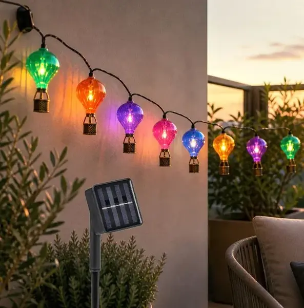 Ghirlanda solara cu lumini balon cu aer cald, 3.8 m, 10 buc set, lumina alb cald