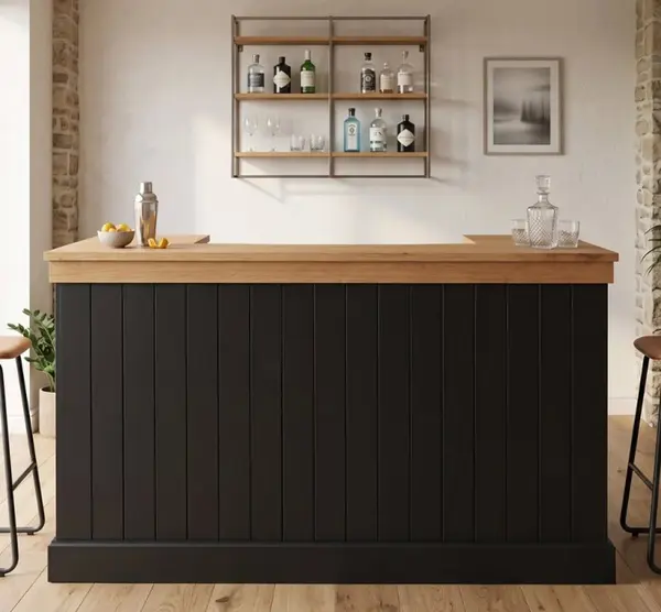 Ghiseu de bar cu dungi verticale 180cm, cu blat stejar - Culoare Top_P061 - Culoare Corp_P003 - DUBLU COLOR cu finisaj Dublu color