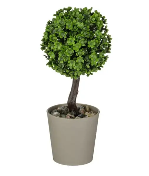 Ghiveci decorativ taupe cu planta artificiala Bonsai, 18 cm, plastic