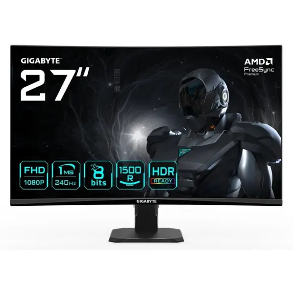 Gigabyte Monitor Gaming VA LED GIGABYTE 27 GS27FC2 EK, Full HD 1920 x 1080, HDMI, DisplayPort, Ecran curbat, 240 Hz, 1 ms Negru