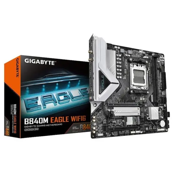 Gigabyte Placa de Baza GIGABYTE B840M EAGLE WIFI6 AM5, 2x DDR5, 1x DP 1x HDMI, 1x PCIE 4.0 x16 1x PCIE 3.0 x16, 2x M.2, 4x SATA 6GB/s, mATX