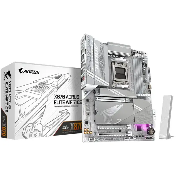 Gigabyte Placa de baza GIGABYTE X870 AORUS ELITE WIFI7 ICE, AM5, DDR5, Wi-Fi, BT, ATX, Alb