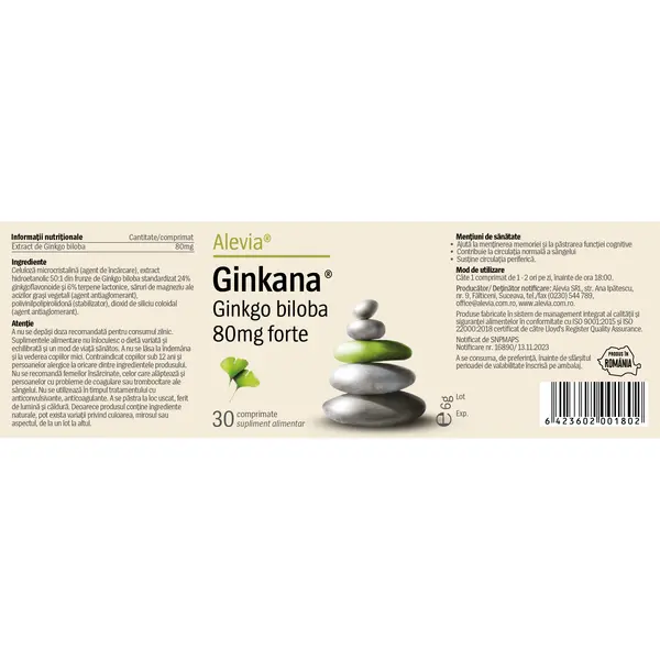 Ginkana Ginkgo biloba 80mg forte, 30 comprimate, Alevia