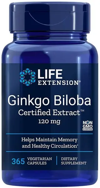 Ginkgo Biloba Certified Extract, 120 mg, 365 capsule, Life Extension