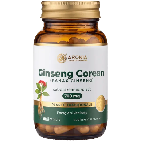 Ginseng Coreean (Panax Ginseng) 700 mg — 60 capsule cu extract concentrat, pentru energie, atenție și adaptarea organismului la stres | Plante Tradiționale