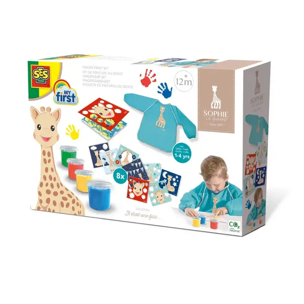 Girafa Sophie , Set acuarele pentru degete cu planse si sort, 12 luni+
