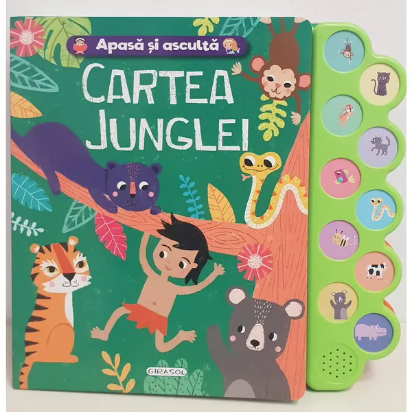 GIRASOL Carte interactiva GIRASOL Apasa si asculta povestea - Cartea Junglei, cu sunete, 10 pagini, limba romana