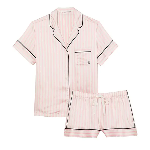 Glazed satin short pajama set - iconic stripe Xl