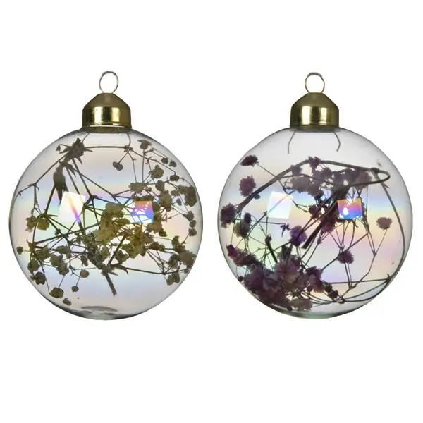 Glob de Craciun cu floare in interior - Bauble Glass Iris Dry Flower - mai multe modele | Kaemingk