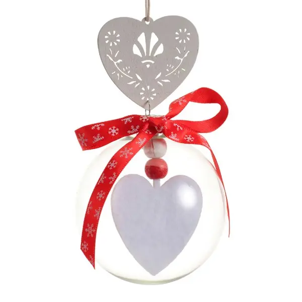 Glob decorativ - Bauble Glass - Felt White Heart - Inima Alba Din Fetru | Kaemingk