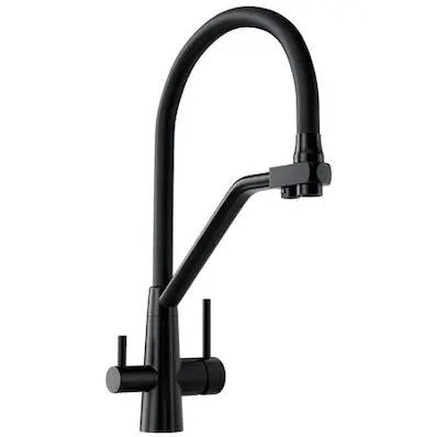 Globalo Baterie sanitara bucatarie GLOBALO OLINTIO 1.1 cu 3 cai, cu functie de filtrare, kit filtru de apa inclus, Negru