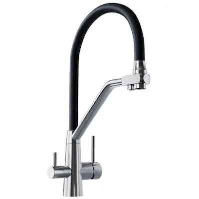 Globalo Baterie sanitara bucatarie GLOBALO OLINTIO, cu 3 cai, cu functie de filtrare, kit filtru de apa inclus, Negru/Inox