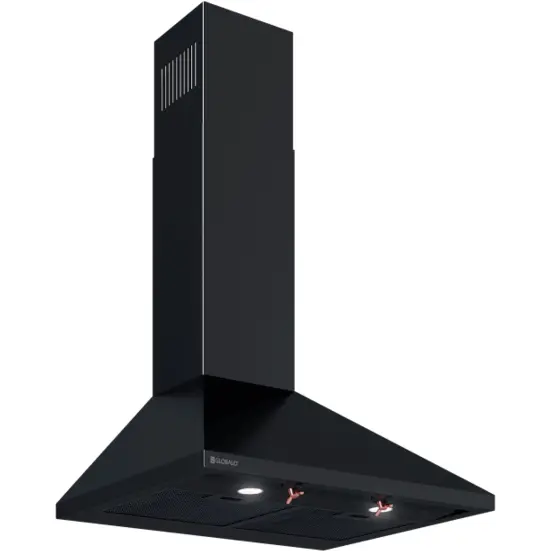 Globalo Hota decorativa, retro de perete, Globalo Bertez 60.2,Clasa energetica B, latime 60 cm, adancime 50 cm, control cu butoane, interval de viteza: 3 trepte, max. 560 m3/h, Neagra