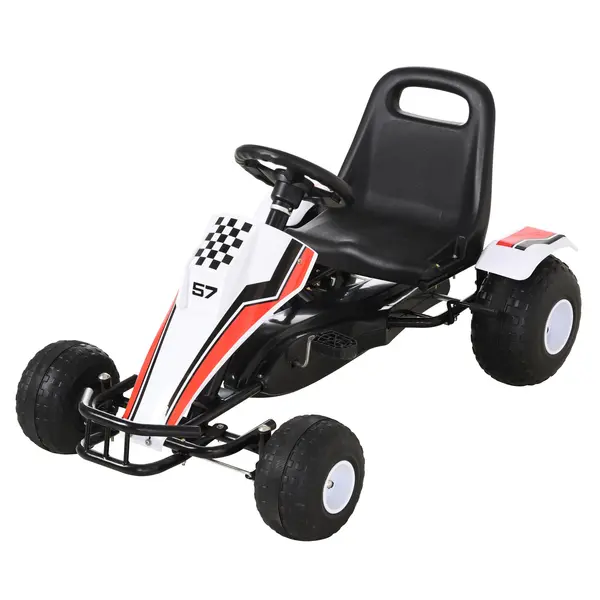 Gokart HOMCOM pentru 3-6 ani, scaun reglabil, roti din plastic, alb | Aosom Romania