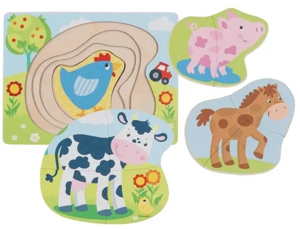 Goki Puzzle multistrat din lemn - Animale de fermă