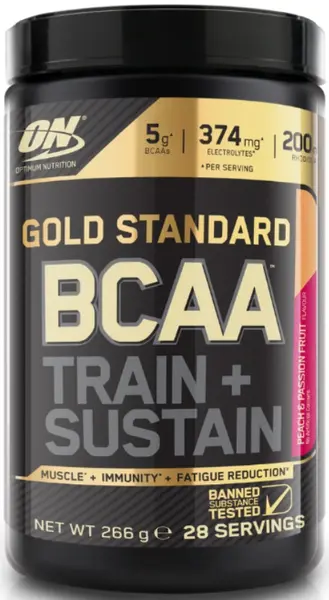 Gold Standard BCAA Train + Sustain, piersici și fructul pasiunii, 266 g, Optimum Nutrition