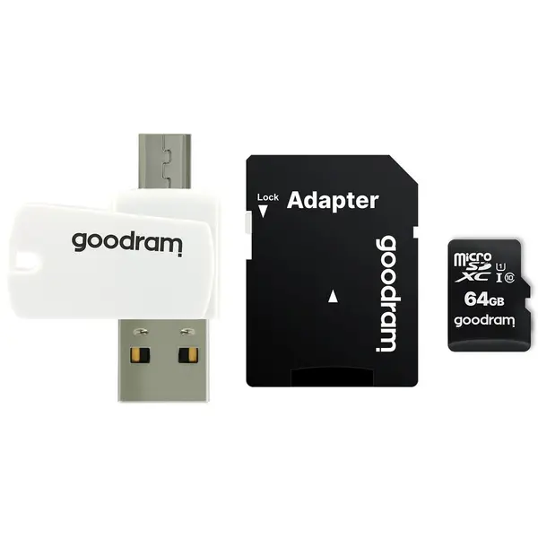 GOODRAM Card Memorie MicroSDXC GoodRam, 128Gb, Clasa 10 / UHS-1 U1, Cu Cititor Card Si Adaptor SD M1A4-1280R12