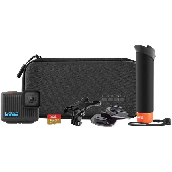 GoPro Camera video de actiune GoPro HERO 4K Specialty Bundle, 4K 30 fps, 12MP, Ecran LCD 1.76, Stabilizare HyperSmooth, Wi-Fi, Bluetooth, Card 64GB, Waterproof 5m, Negru