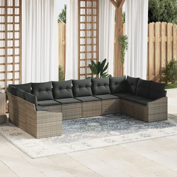 Gossi 10 piese set canapea de gradina cu perne gri ratan poliester
