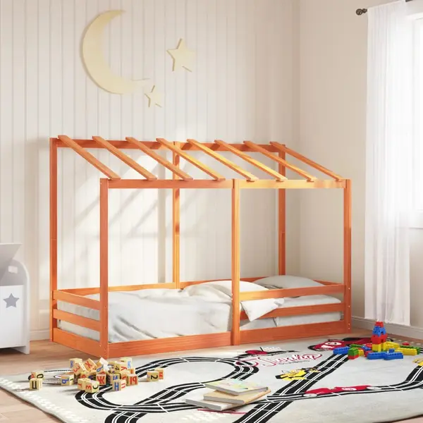 Gossi acoperis pat de copii, maro ceruit, 75x190 cm, lemn masiv pin