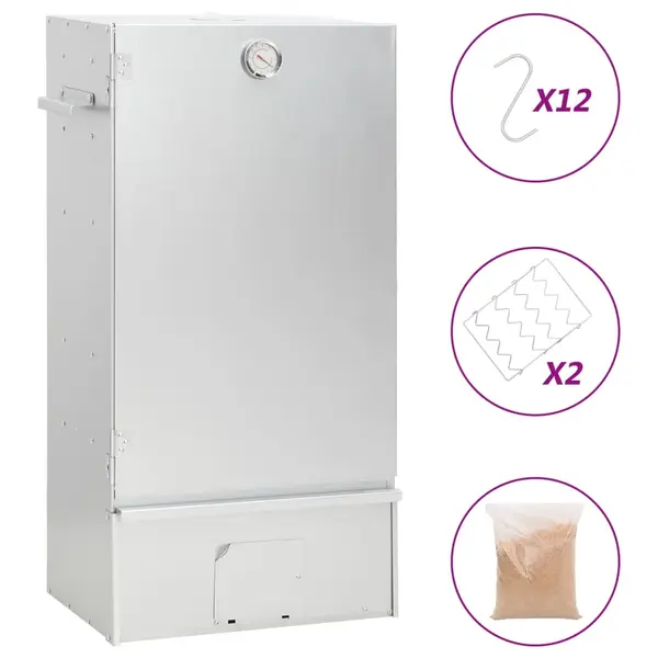 Gossi afumatoare gratar cu aschii lemn 44,5x29x83 cm, otel galvanizat