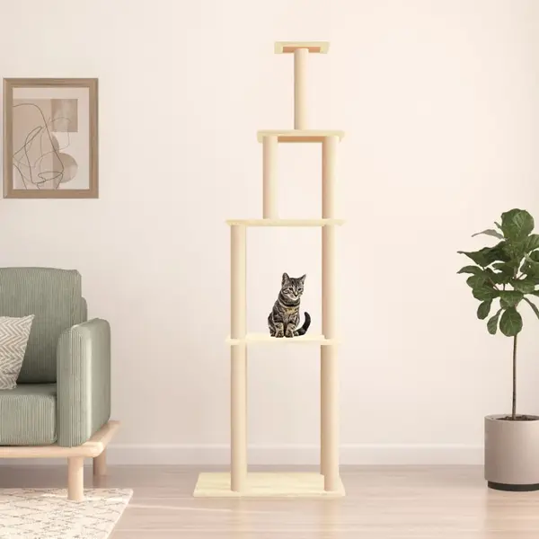 Gossi ansamblu de pisici cu stalpi din funie de sisal, crem, 183 cm