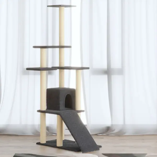 Gossi ansamblu pisici cu stalpi din funie de sisal, gri inchis,155 cm