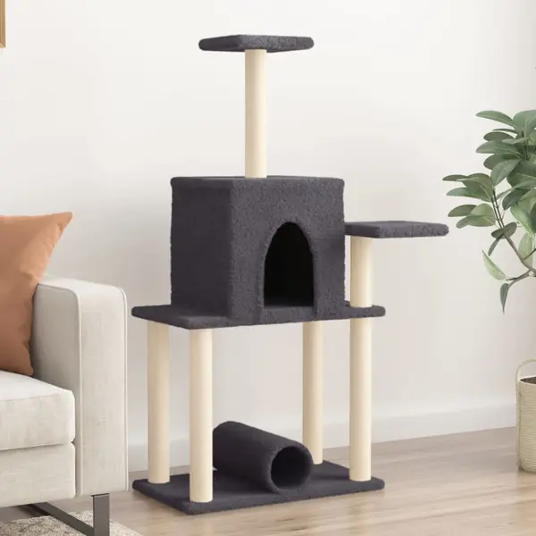 Gossi ansamblu pisici cu stalpi din funie sisal, gri inchis, 122 cm