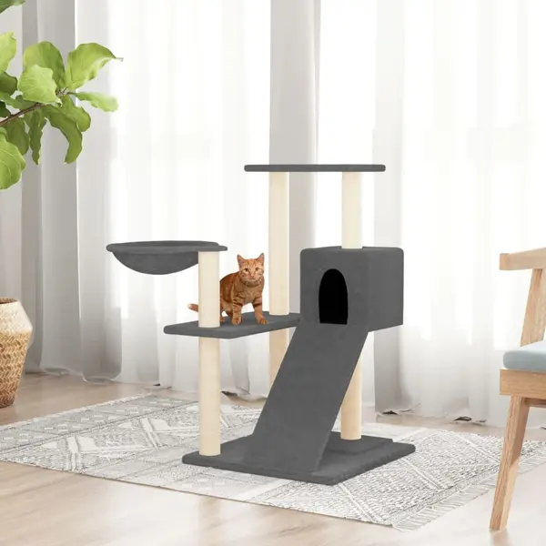 Gossi ansamblu pisici cu stalpi din funie sisal, gri inchis, 82 cm