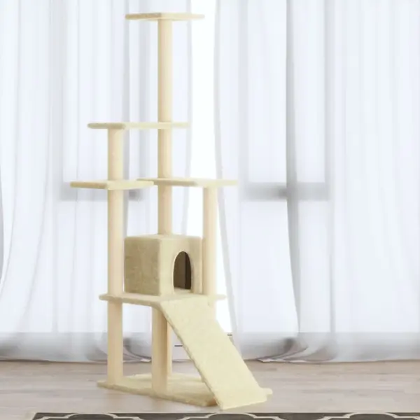 Gossi ansamblu pisici, stalpi din funie sisal, crem, 155 cm