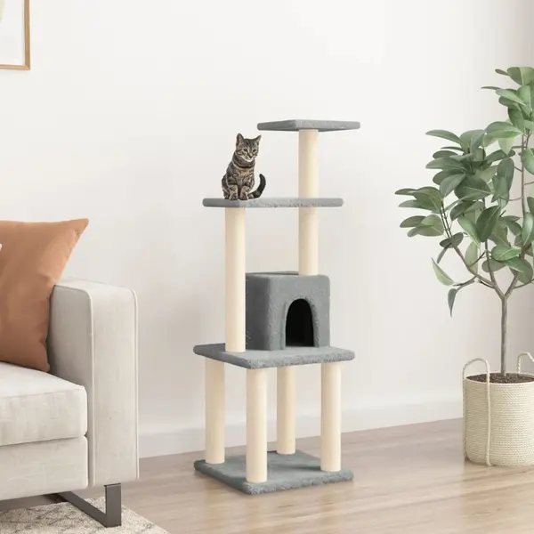 Gossi ansamblu pisici, stalpi din funie sisal, gri deschis, 105 cm