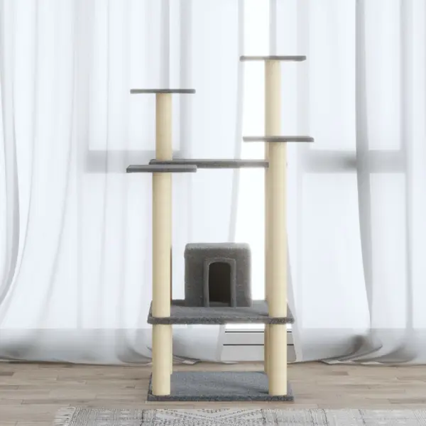 Gossi ansamblu pisici, stalpi din funie sisal, gri deschis, 110 cm