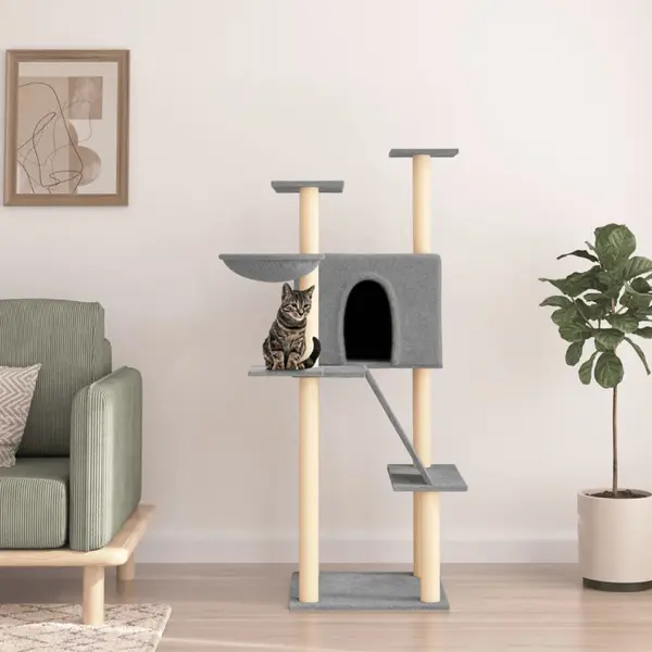 Gossi ansamblu pisici, stalpi din funie sisal, gri deschis, 143 cm
