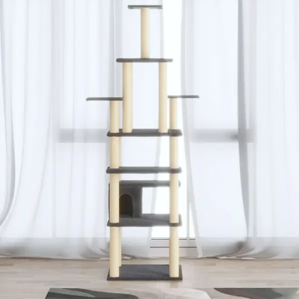 Gossi ansamblu pisici, stalpi din funie sisal, gri inchis, 183 cm