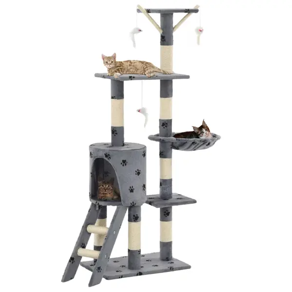 Gossi ansamblu pisici stalpi funie sisal, 138 cm imprimeu labute, gri
