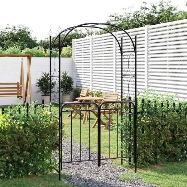 Gossi arcada de gradina cu poarta, negru, 108x45x235 cm otel