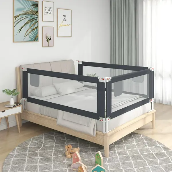 Gossi balustrada de protectie pat copii, gri inchis, 140x25 cm textil