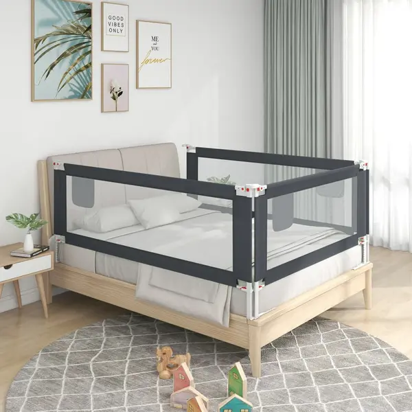 Gossi balustrada de protectie pat copii, gri inchis, 190x25 cm textil