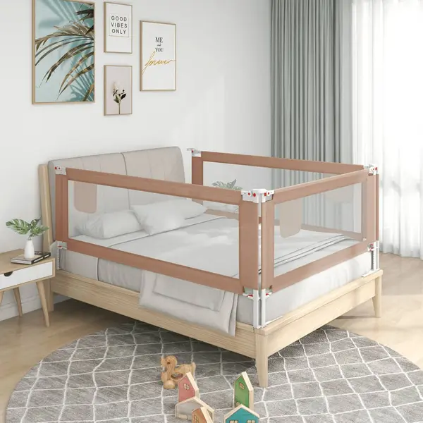 Gossi balustrada de protectie pat copii, gri taupe, 180x25 cm, textil