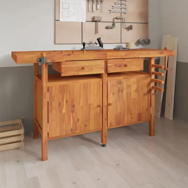 Gossi banc de lucru cu sertare si menghine, 162x62x83 cm, lemn acacia
