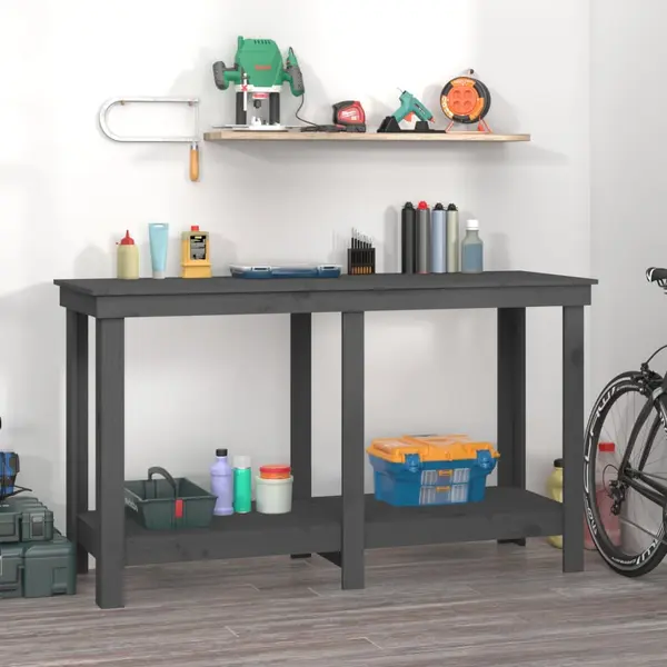 Gossi banc de lucru, gri, 140x50x80 cm, lemn masiv pin