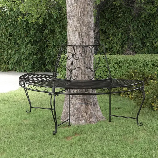 Gossi banca circulara de copac, negru, Ø160 cm, otel