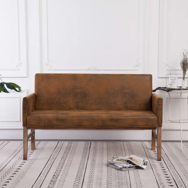 Gossi banca cu brate, maro, 140 cm, piele intoarsa ecologica