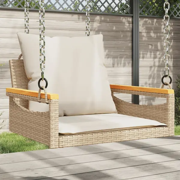 Gossi banca de balansoar cu perne, bej, 63x62x40 cm, poliratan