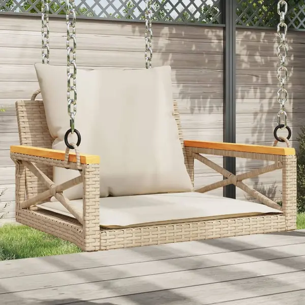 Gossi banca de balansoar cu perne, bej, 63x62x40 cm, poliratan