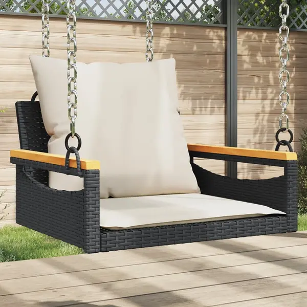 Gossi banca de balansoar cu perne, negru, 63x62x40 cm, poliratan