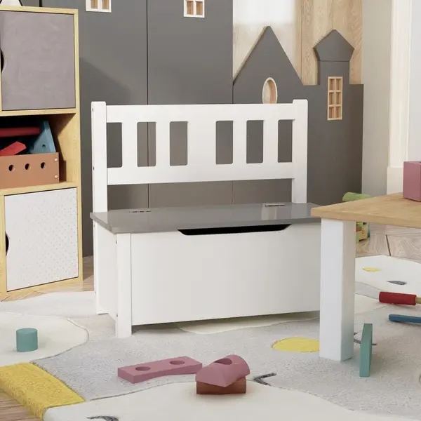 Gossi banca de depozitare pentru copii, alb/gri, 60x30x55 cm, mdf