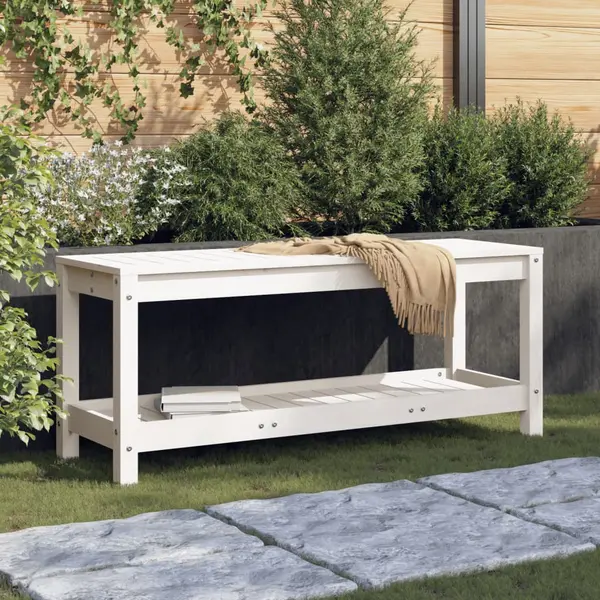 Gossi banca de gradina, alb, 108x35x45 cm, lemn masiv de pin