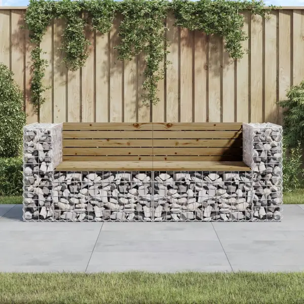 Gossi banca de gradina cu gabion, 184x71x65,5 cm, lemn pin impregnat